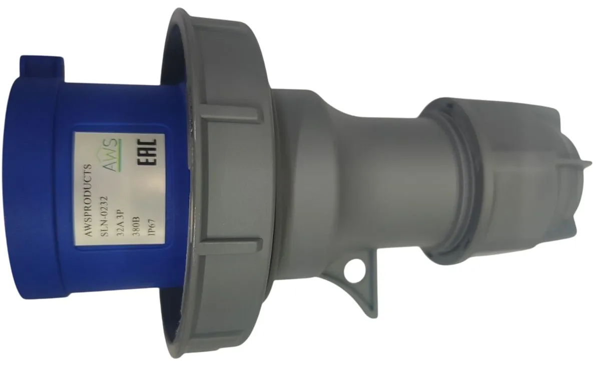 Вилка переносная 32A 3п (2P+PE) SLN-0232 IP67, 380В, AWSPRODUCTS