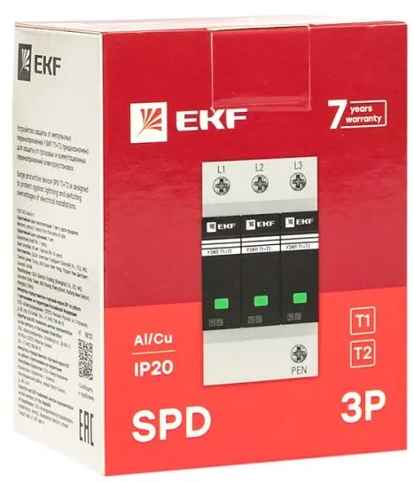 УЗИП (разрядник) Т1+Т2; Iimp-12,5kA 3P EKF