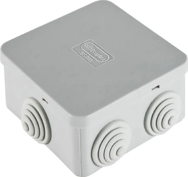 Коробка распред. о/п 85х85х40 IP44 СЕРАЯ 6 сальников JBS080 Ecoplast (174)