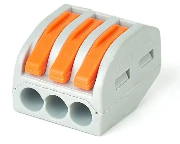 Клемма рычажковая 3 отверстия 0,08-2,5 (СМК 222-413) серая (HLT)