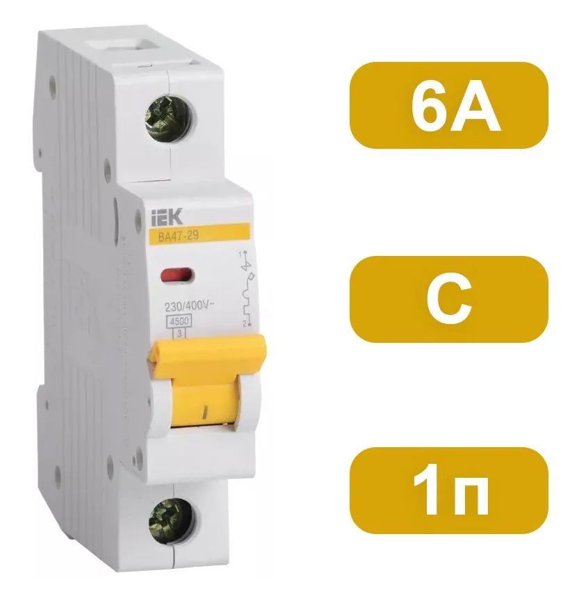 Автоматический выключатель ВА47-29 C6/1 4,5кА IEK