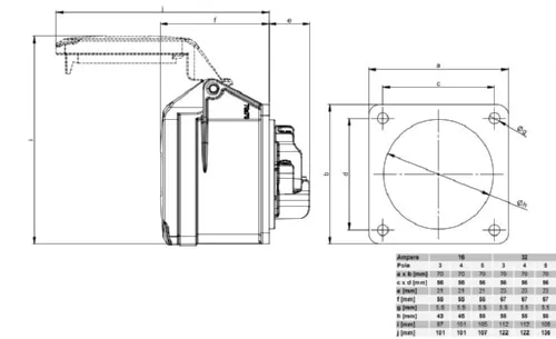Разъем внутр. установ. IP-44 16/3 гнездо (313-6)
