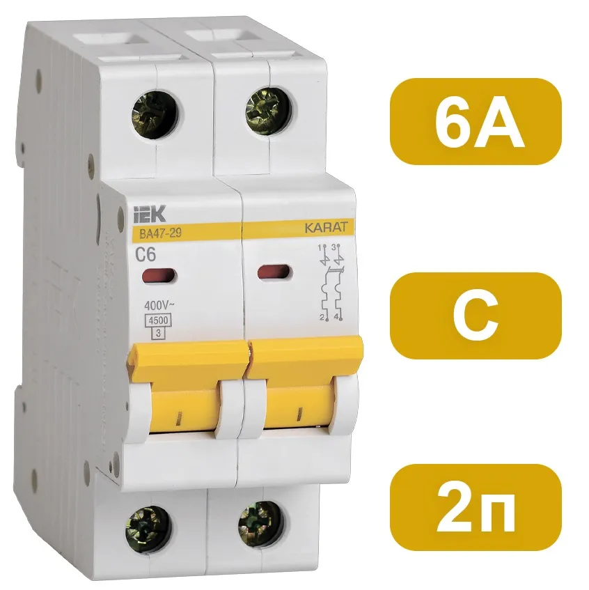 Автоматический выключатель ВА47-29 C6/2 4,5кА IEK