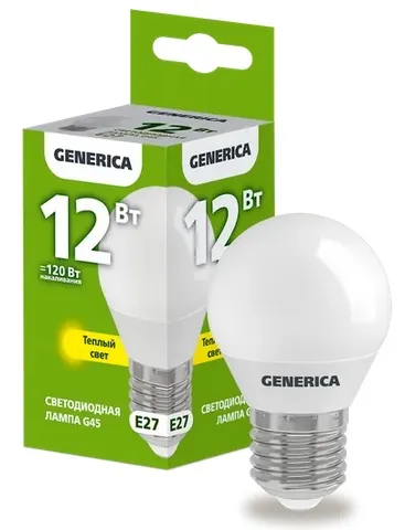 Лампа LED G45 E27 3000К 12Вт 1200Lm GENERICA