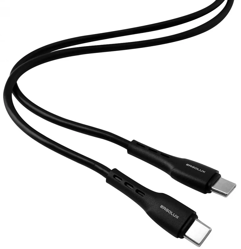 Дата-кабель Type C-Type C, 5А, 80Вт, 1,2м, черный, Нейлон ERGOLUX