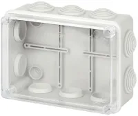 Коробка распаячная ОП серая 150х110х70мм прозрачная крышка на винтах 10 гермовводов ЭРА