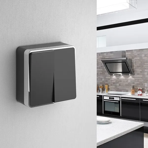 Выключатель ОУ 2-кл. Черный/хром Gallant WERKEL