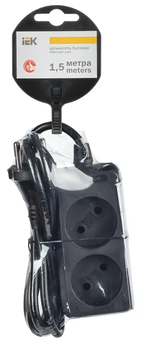 Удлинитель бытовой 2гн. 1,5м б/з ПВС 2х0,75мм2 черный У2 IEK