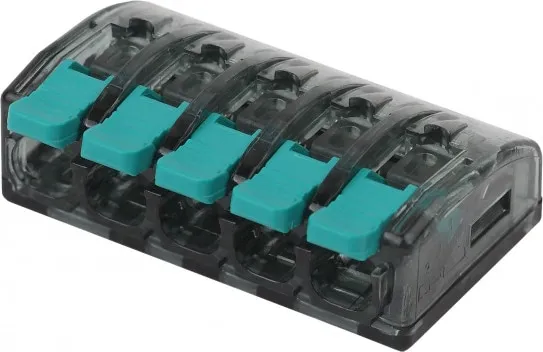 Клемма рычажковая 5 отверстий 0,5-2,5 серая (ЭРА)