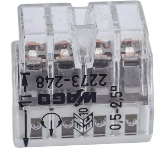 Клемма 8 отверстий 0,5-2,5 24А СМК 2273-248 с пастой (WAGO)