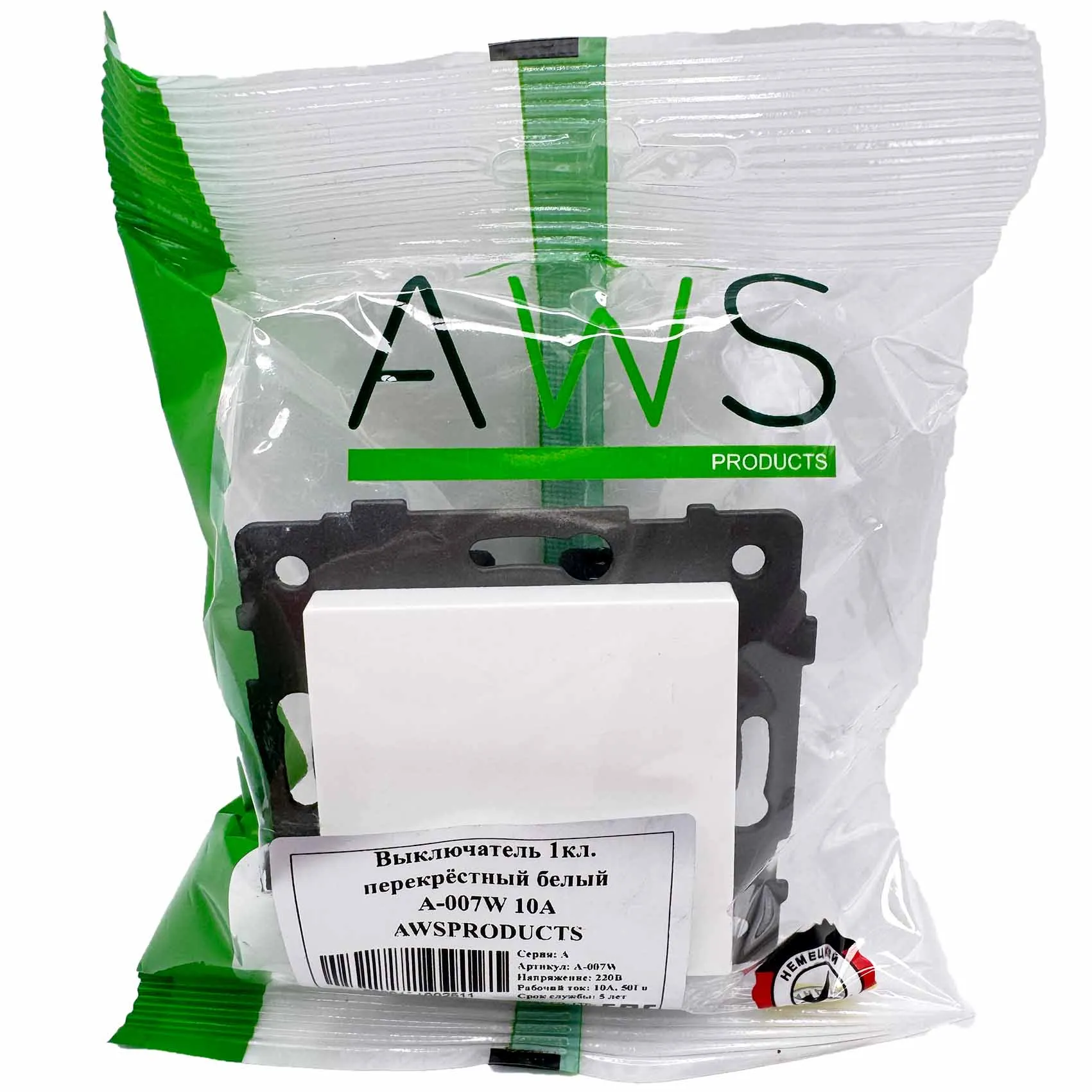 Выключатель перекрёстный 1-кл. белый A-007W "Аура" AWSproducts