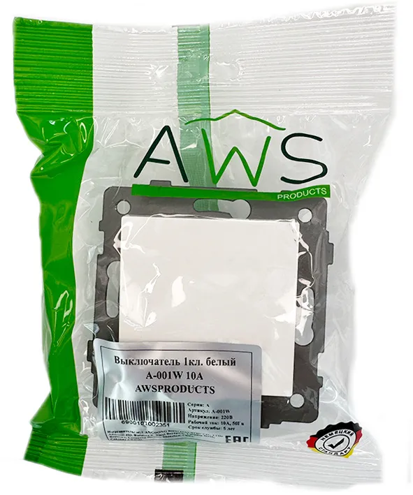 Выключатель 1-кл. белый A-001W "Аура" AWSproducts