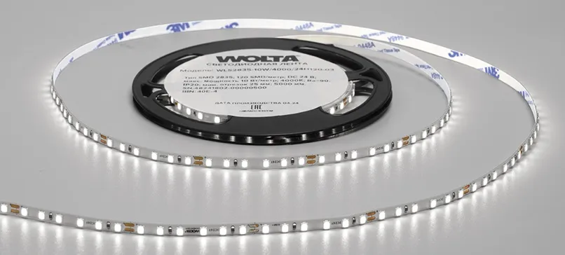 Лента LED SMD2835 10Вт 4000К 24В IP20 1300лм/м 120led/м 5мм (уп.5м) WOLTA, уп