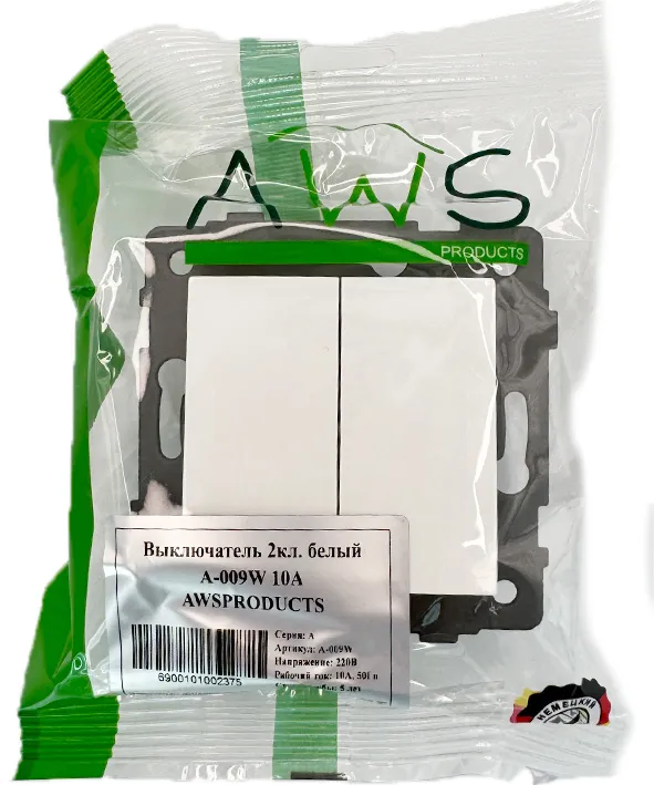 Выключатель 2-кл. белый A-009W "Аура" AWSproducts