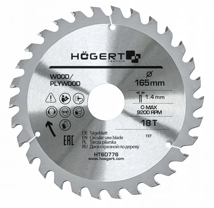 Диск пильный 165*30*18T Mn65 HOEGERT