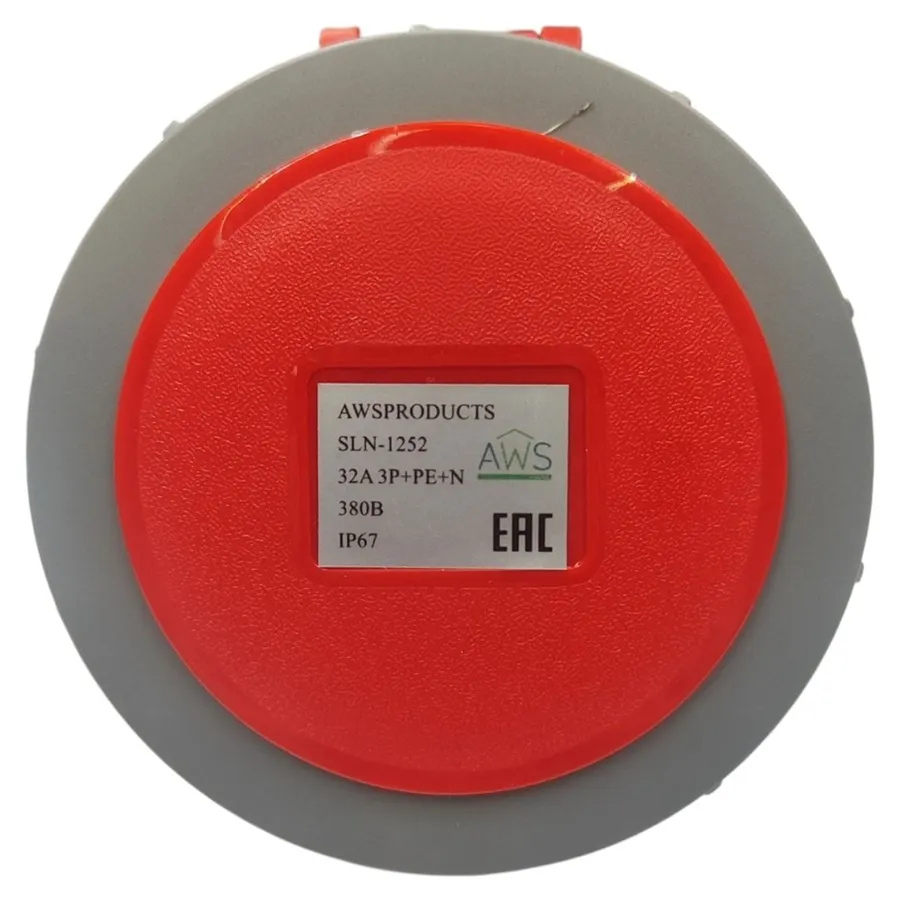 Розетка стационарная 32A 5п (3P+PE+N) SLN-1252 IP67, 380В, AWSPRODUCTS