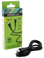 Дата-кабель Type C-Type C, 5А, 80Вт, 1,2м, черный, Нейлон ERGOLUX