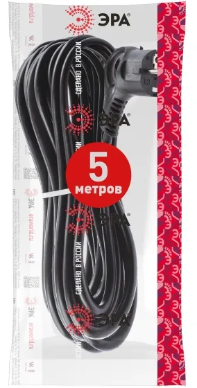 Шнур с вилкой ПВС 3x1,5мм2 с с/з 5м Черный ЭРА