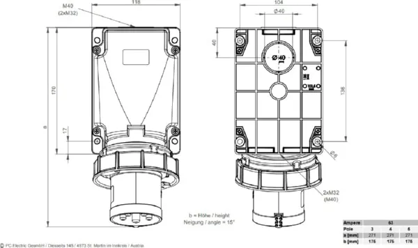 Разъем стац. IP-67 63/5 вилка (535-6)