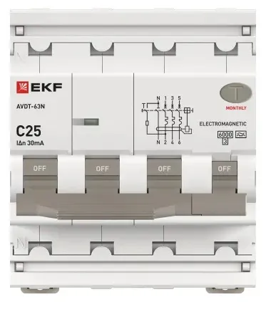 АВДТ-63N C25/3+N 30мА, тип А, 6кА PROXIMA EKF