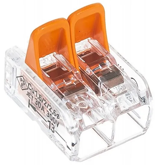 Клемма рычажковая 2 отверстия 0,5-6,0 уп3шт СМК 221-612 прозр. WAGO DORI, уп