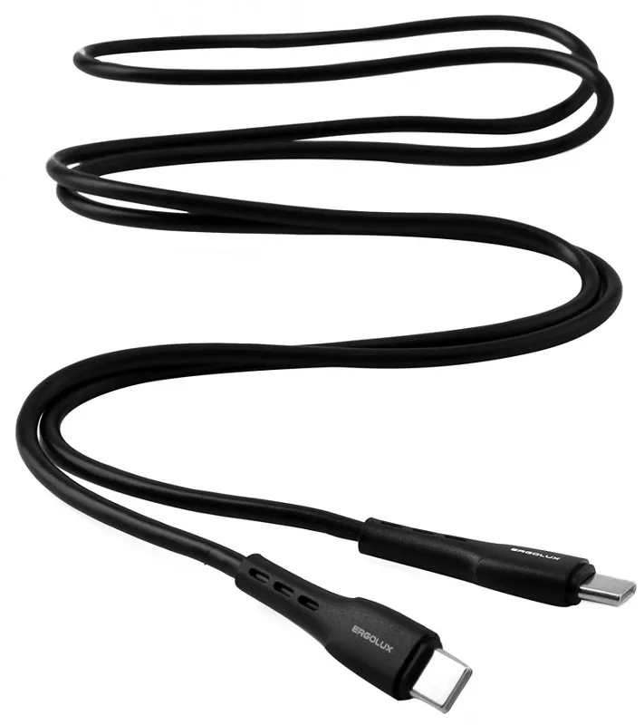 Дата-кабель Type C-Type C, 5А, 80Вт, 1,2м, черный, Нейлон ERGOLUX