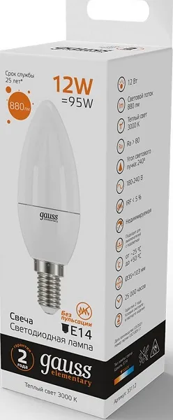 Лампа LED C35 E14 3000К 12Вт 880Лм Elementary Gauss