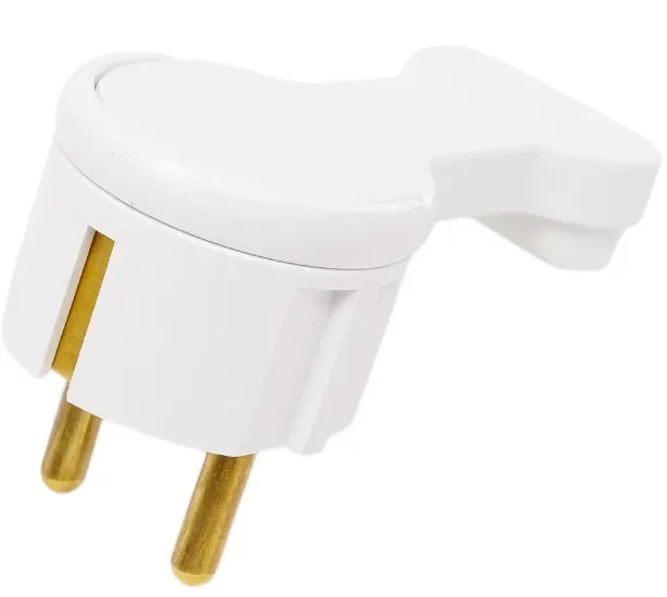 Вилка угловая плоская с откидным кольцом с/з 16А Белая Bylectrica (20)