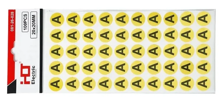 Знак безопасности символ "A" d=20мм желтый (уп./100 шт) HLT, уп