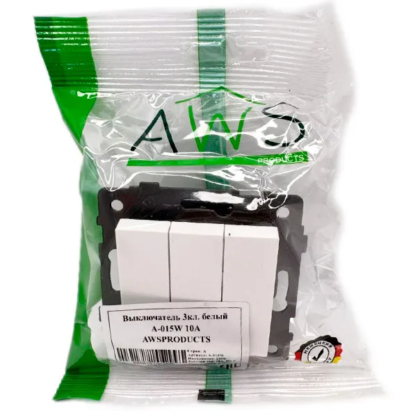 Выключатель 3-кл. белый A-015W "Аура" AWSproducts