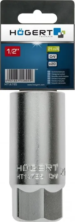 Головка свечная шестигранная 1/2", 21 мм, CrV50BV30 HOEGERT