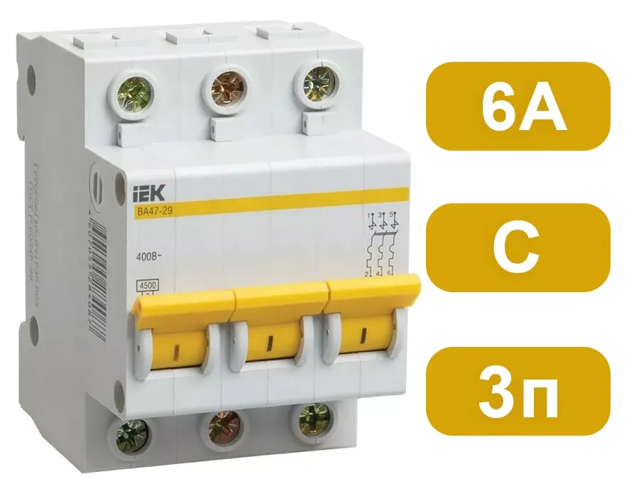 Автоматический выключатель ВА47-29 C6/3 4,5кА IEK