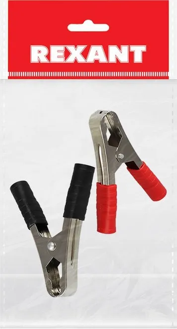 Зажим крокодил REXANT, длина 105 мм, ток 100A, 2 шт., пакет БОПП, уп