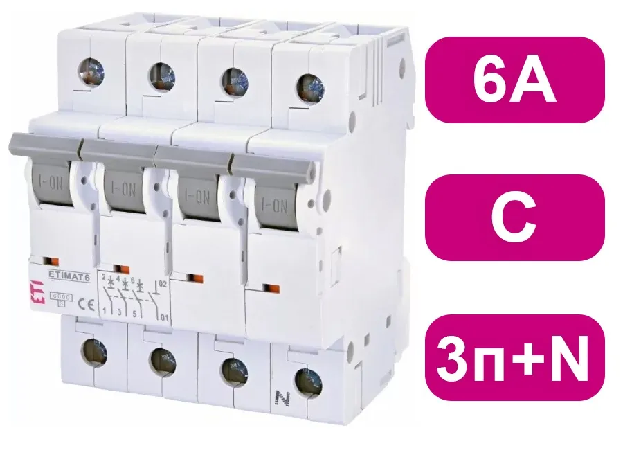 Автоматический выключатель ETIMAT6 C6/3N 6кA ETI