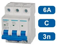 Автоматический выключатель ADB3-63 C6/3 6kA Andeli