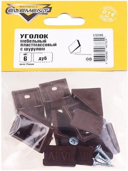 Уголок мебельный пластмассовый с шурупом дуб (6шт.) (Стройбат), уп