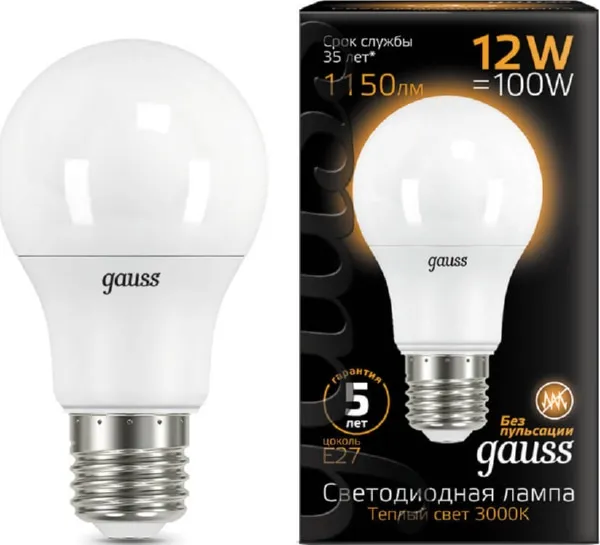 Лампа LED A60 E27 3000К 12Вт 1150Лм Gauss