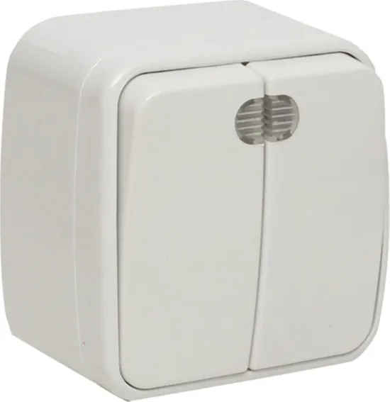 Выключатель ОУ 2-кл. с подсветкой Белый EKF