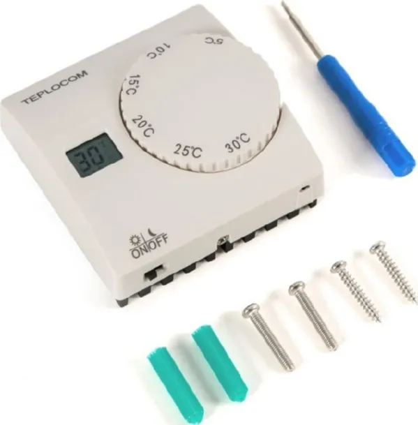 Термостат комнатный TEPLOCOM TS-2AA/8A, проводной 250В, 8А