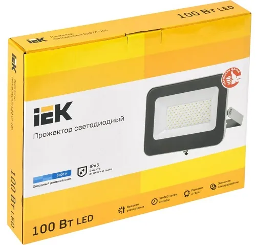 Прожектор LED СДО07 6500К 100Вт 9000Lm IP65 серый IEK