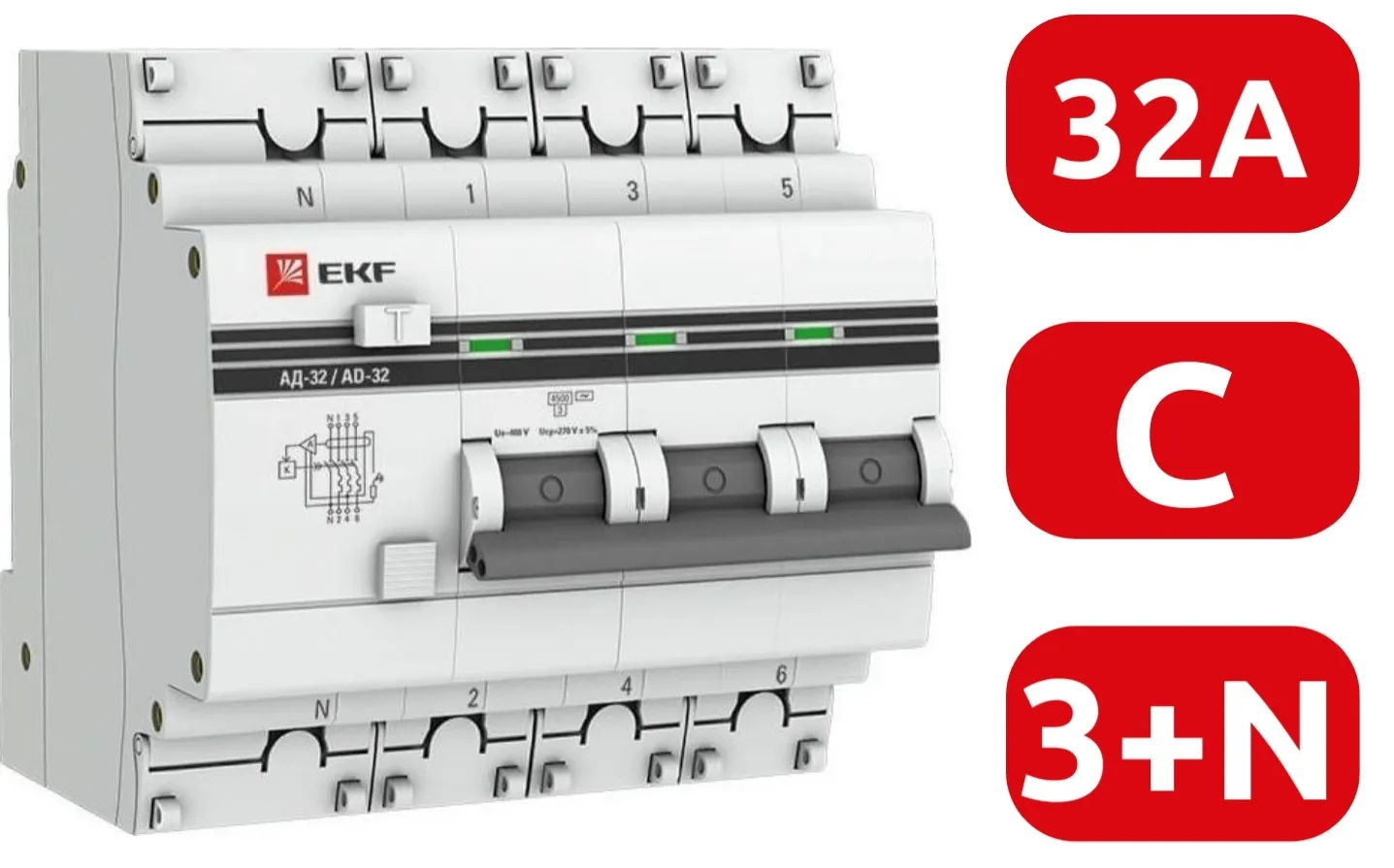 АВДТ АД-32 C32/3+N 30мА, тип АС, 4,5кА PROXIMA EKF