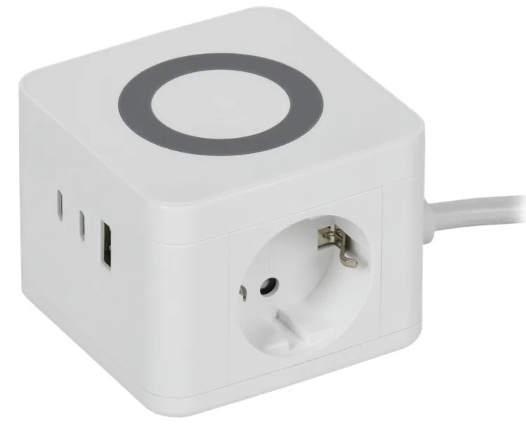 Удлинитель с беспроводной зарядкой 10Вт У02К 1,3м USB A+C белый IEK