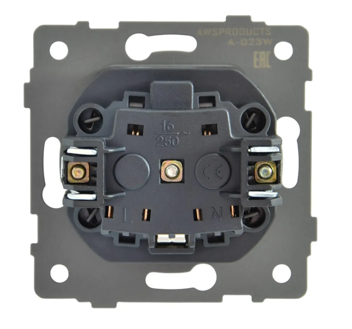 Розетка 1-я с крышкой с/з с шторками белая A-023W "Aura" AWSproducts