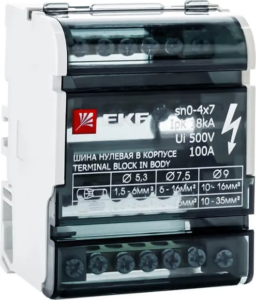 Шина соединительная нулевая в корпусе (4х7) EKF 100А 500В PROxima