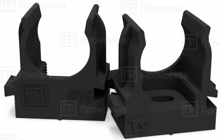 Крепеж-клипса для труб 16 мм ЧЕРНАЯ прямой монтаж Промрукав (100шт)