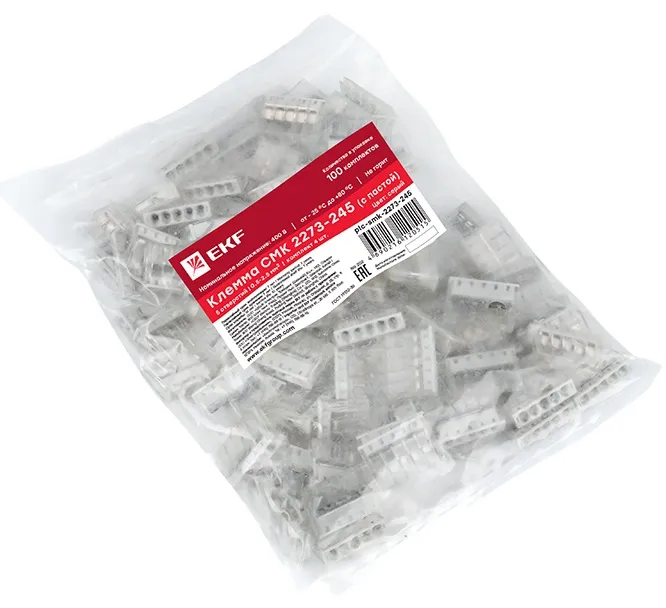 Клемма 5 отверстия 0,5-2,5 24А СМК 2273-245 с пастой (EKF)