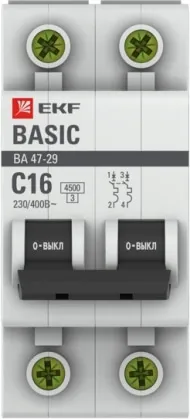 Автоматический выключатель ВА 47-29 C16/2 4.5кА Basic EKF РАСПРОДАЖА