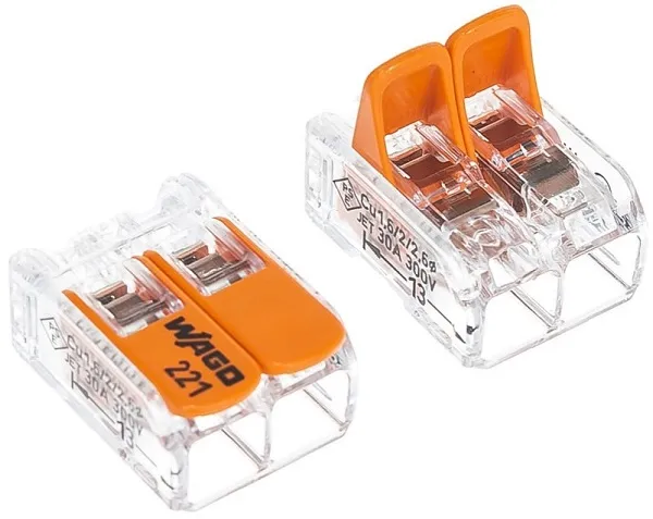 Клемма рычажковая 2 отверстия 0,5-6,0 уп3шт СМК 221-612 прозр. WAGO DORI, уп