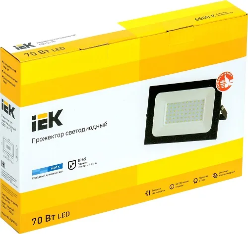 Прожектор LED СДО06 6500К 70Вт 5600Lm IP65 черный IEK