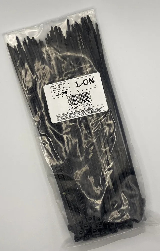 Хомут 3,6*200 чёрный UV нейлон (100шт) (L-ON), уп